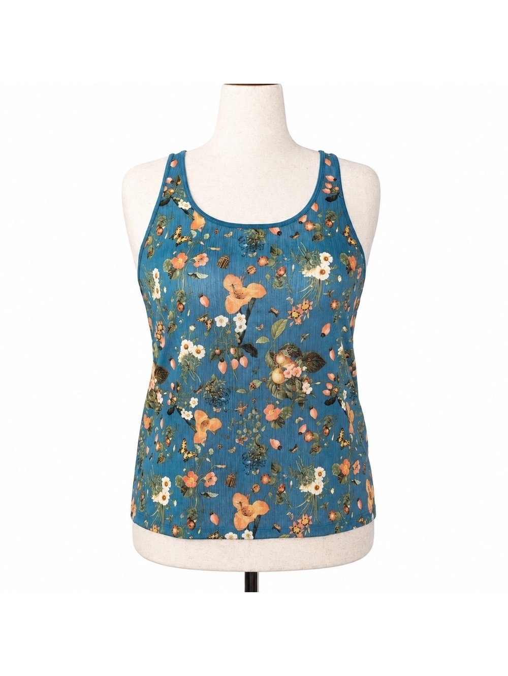 Princess Vera Wang Blue Floral Lace Back Tank Top Large